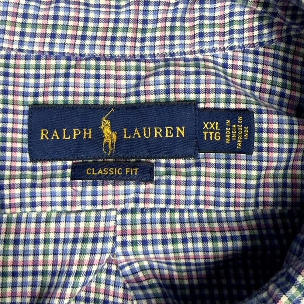 Ralph Lauren Button Down Shirt Mens XXL Blue Green‎ Pink Plaid Classic Fit